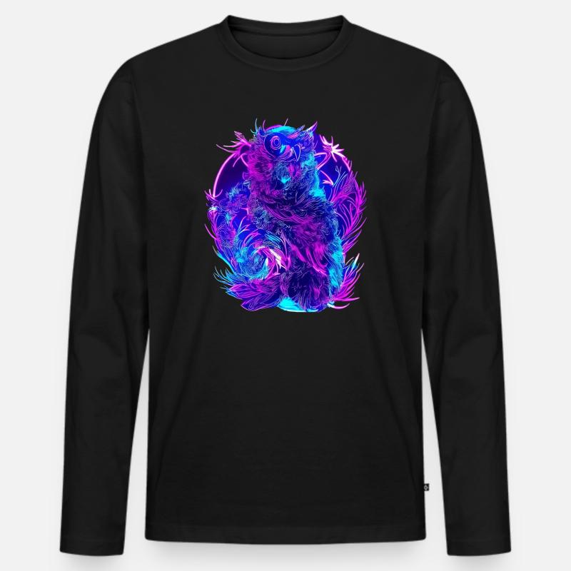Abstrakte Eulen Neon Synthwave Kunst - Männer Premium Bio Langarmshirt - Schwarz