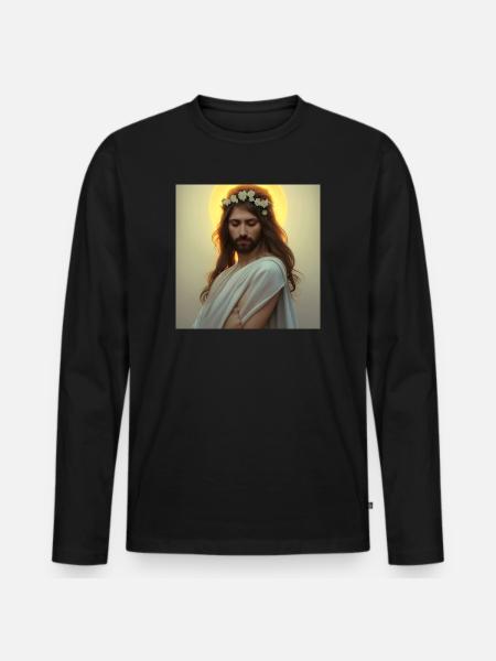 Himmlische Ruhe: Jesusfigur mit Kranz - Men's Premium Organic Long Sleeve Shirt - black