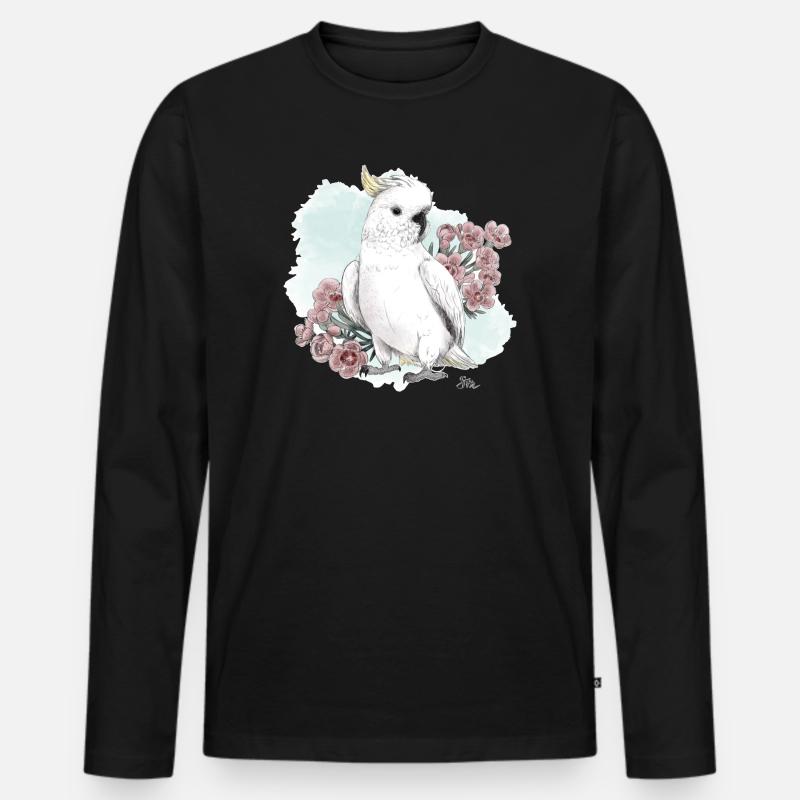 Kakadu mit Blumen - Männer Premium Bio Langarmshirt - Schwarz