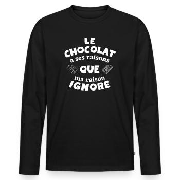 chocolat, fan de chocolat, j'aime le chocolat - T-shirt manches longues Premium bio Homme - noir - Devant - Nico (187cm)