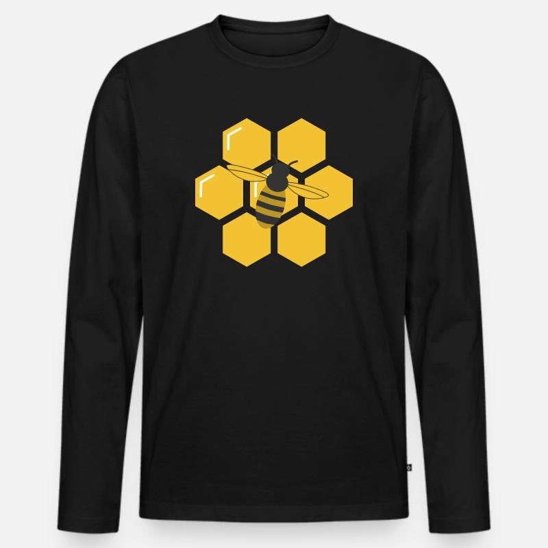 Biene und Waben - Männer Premium Bio Langarmshirt - Schwarz