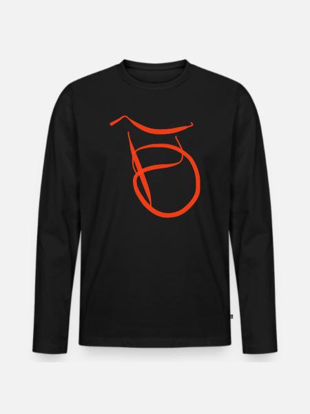 Oranger B auf schwarzem Pullover - Männer Premium Bio Langarmshirt - Schwarz