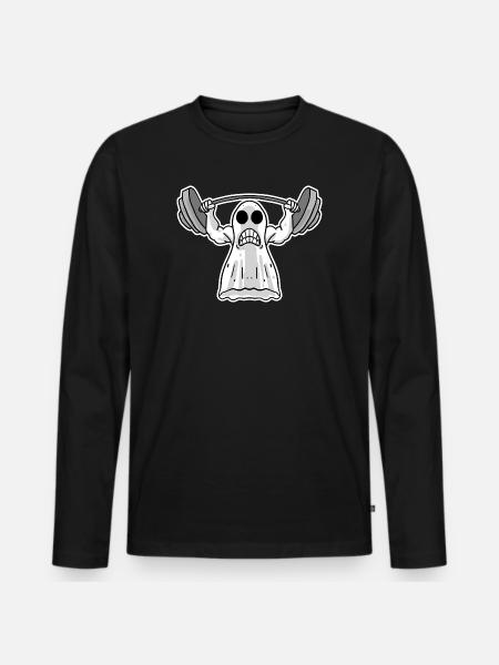 Lifting Weight - Ghost Motif - Men's Premium Organic Long Sleeve Shirt - black