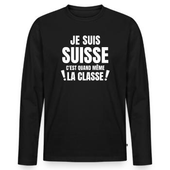 Suisse, je suis Suisse, fierté Suisse - T-shirt manches longues Premium bio Homme - noir - Devant - Nico (187cm)