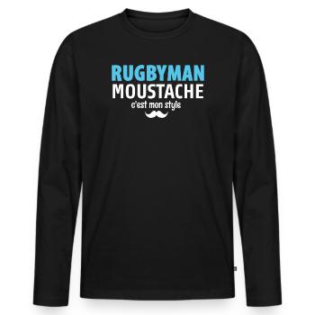 Rugby Moustache Style Statement - T-shirt manches longues Premium bio Homme - noir - Devant - Nico (187cm)