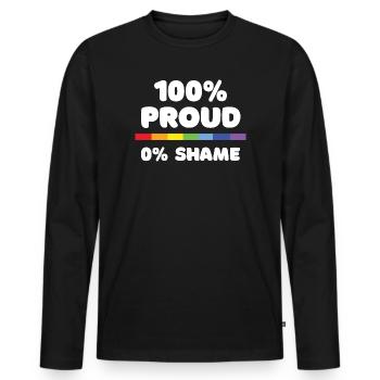 Pride Month - 100% stolz. 0% Scham - Männer Premium Bio Langarmshirt - Schwarz - Vorne - Nico (187cm)
