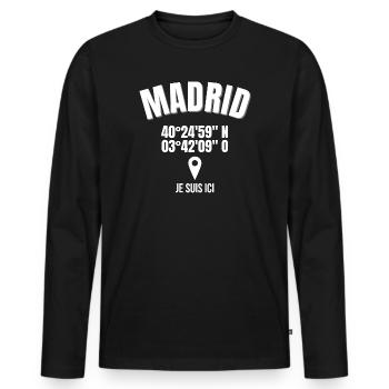 Madrid, Espagne, capitale de l'Espagne - T-shirt manches longues Premium bio Homme - noir - Devant - Nico (187cm)