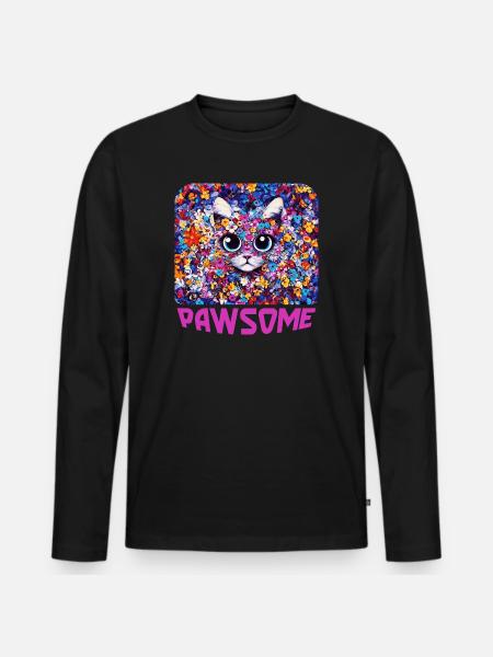Pawsome - Chat en fleurs - T-shirt manches longues Premium bio Homme - noir