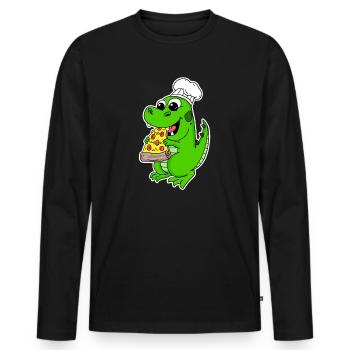 Gourmet Dino Pizza - Men's Premium Organic Long Sleeve Shirt - black - Front - Nico (187cm)