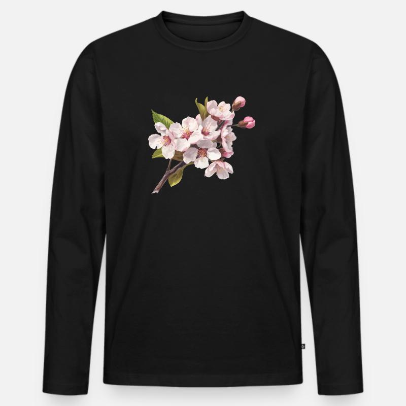 Pastellkirschblüten - Männer Premium Bio Langarmshirt - Schwarz
