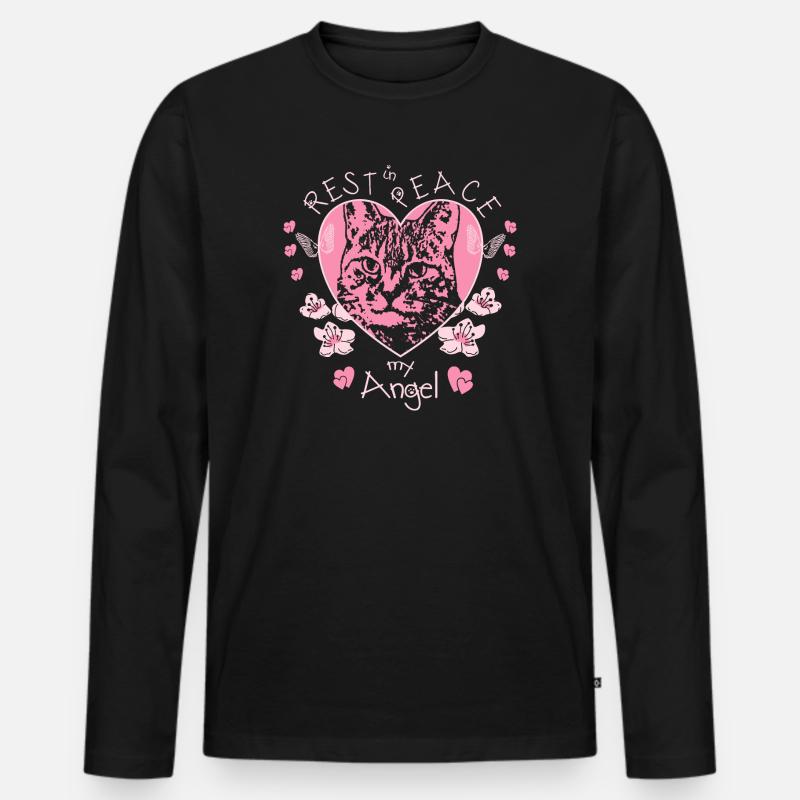 Katzen Engel - Männer Premium Bio Langarmshirt - Schwarz