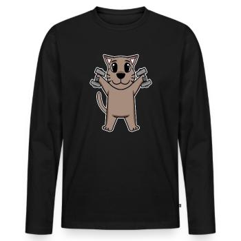 Cat Dumbbell Training Strength Training Fitness - T-shirt manches longues Premium bio Homme - noir - Devant - Nico (187cm)