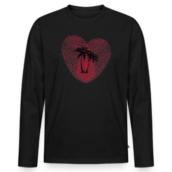 Tropenherz Fingerprint Palmen - Männer Premium Bio Langarmshirt - Schwarz - Vorne - Nico (187cm)
