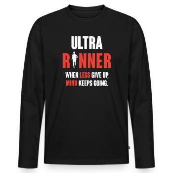 Ultra Runner. Lorsque les jambes abandonnent, l’ continue. - T-shirt manches longues Premium bio Homme - noir - Devant - Nico (187cm)