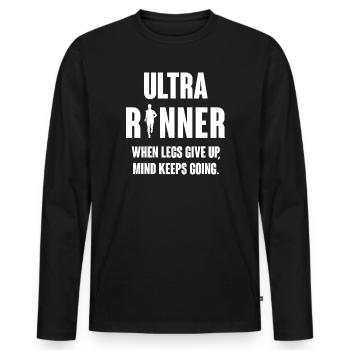 Ultra Runner. Lorsque les jambes abandonnent, l’ continue. - T-shirt manches longues Premium bio Homme - noir - Devant - Nico (187cm)