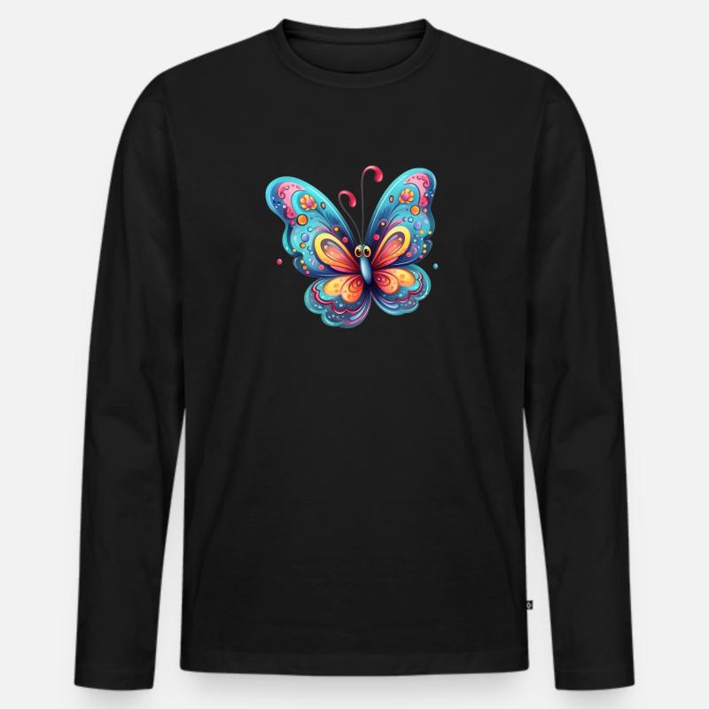 Bunter Schmetterling mit Farbverlaufsmuster - Männer Premium Bio Langarmshirt - Schwarz