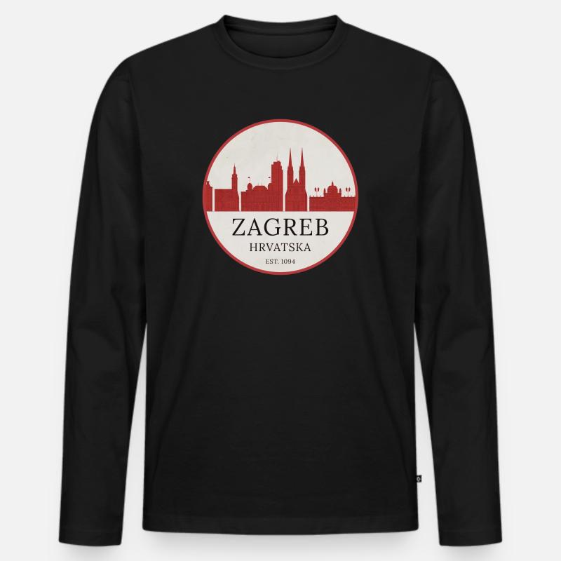 Zagreb Skyline Emblem Kroatien - Männer Premium Bio Langarmshirt - Schwarz