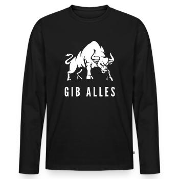 Give It All Bull Gym Motivation Mindset Shirt - Men's Premium Organic Long Sleeve Shirt - black - Front - Nico (187cm)