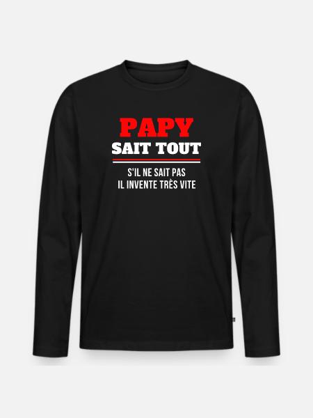 grand-père, papy, super papy - T-shirt manches longues Premium bio Homme - noir