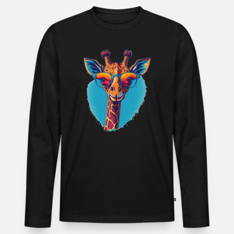 Giraffe mit Durchblick - Männer Premium Bio Langarmshirt - Schwarz