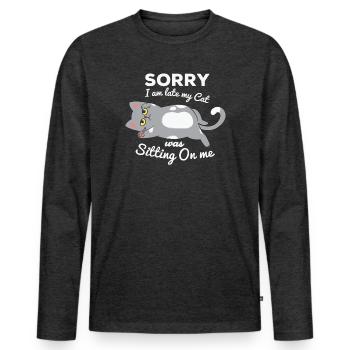 not in the morning, being late, missing the alarm clock - Men's Premium Organic Long Sleeve Shirt - heather anthracite - Front - Nico (187cm)