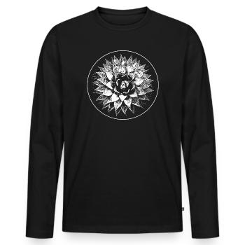 Mandala floral linogravé en cercle - T-shirt manches longues Premium bio Homme - noir - Devant - Nico (187cm)