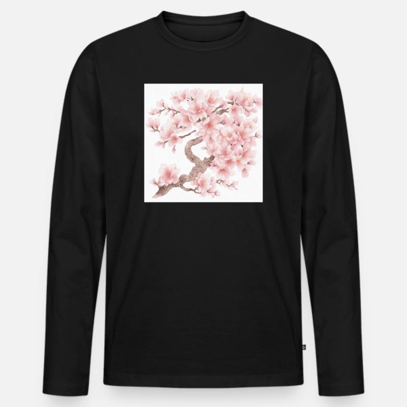 Japanischer Kirschbaum Blüten - Männer Premium Bio Langarmshirt - Schwarz