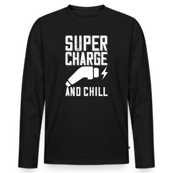 Supercharge And Chill - for electric car fans - Men's Premium Organic Long Sleeve Shirt - black - Front - Nico (187cm)