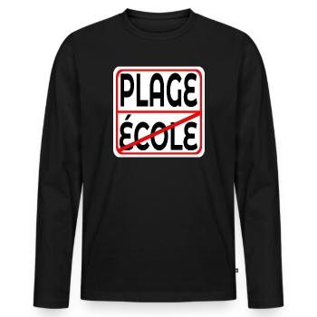 Début des vacances École PLAGE - T-shirt manches longues Premium bio Homme - noir - Devant - Nico (187cm)