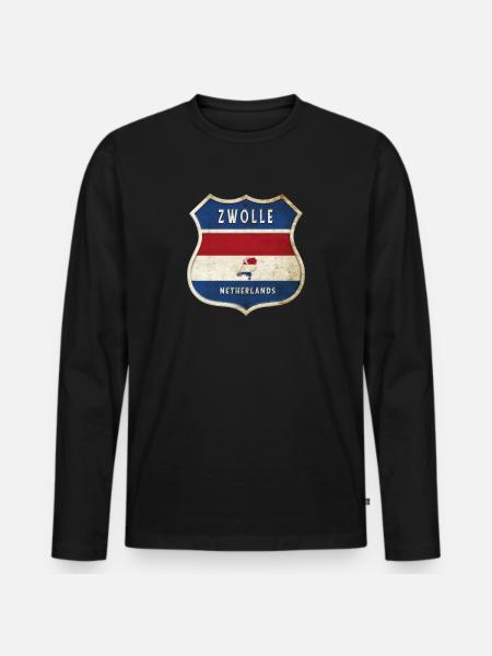 Zwolle Niederlande Wappen Design - Männer Premium Bio Langarmshirt - Schwarz