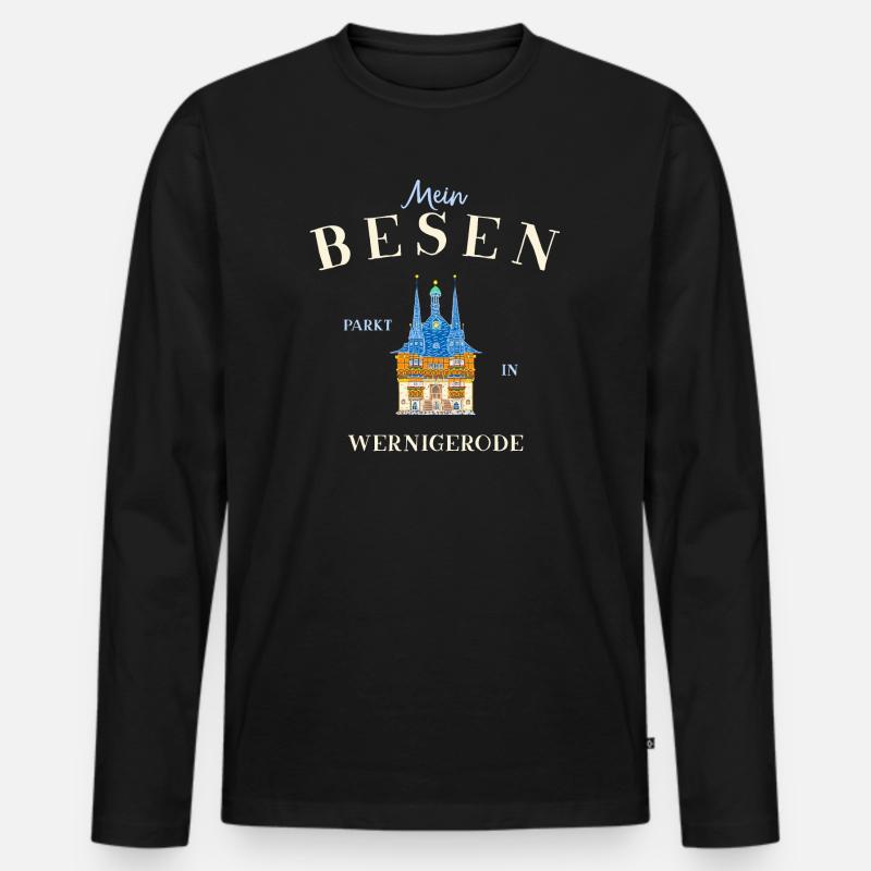 Mein Besen parkt in Wernigerode - Männer Premium Bio Langarmshirt - Schwarz