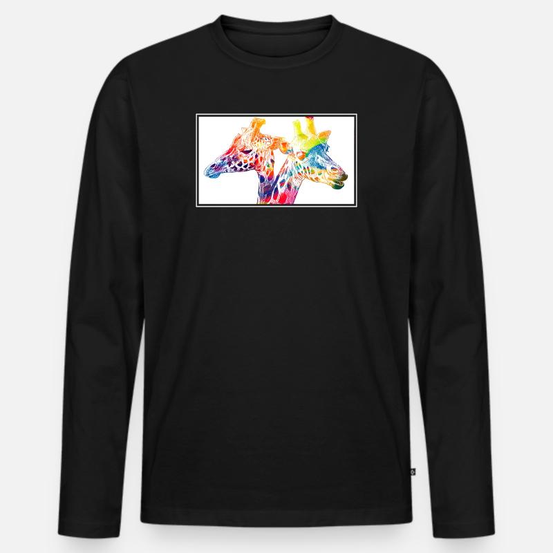 Bunte Giraffen - Männer Premium Bio Langarmshirt - Schwarz