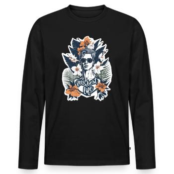 Mein bestes Leben - Männer Premium Bio Langarmshirt - Schwarz - Vorne - Nico (187cm)
