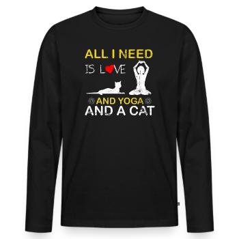 Love Yoga and a Cat - Men's Premium Organic Long Sleeve Shirt - black - Front - Nico (187cm)