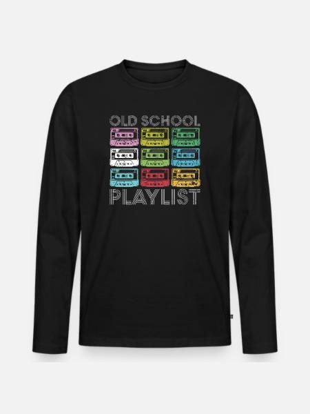Rainbow Cassette Grid Print - Men's Premium Organic Long Sleeve Shirt - black