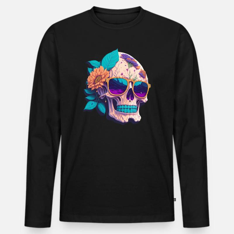 Totenkopf - Männer Premium Bio Langarmshirt - Schwarz