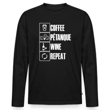 Café pétanque vin ripeat dicton pour bouler - T-shirt manches longues Premium bio Homme - noir - Devant - Nico (187cm)