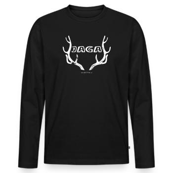Jaga - Jäger - Österreichischer Dialekt - Männer Premium Bio Langarmshirt - Schwarz - Vorne - Nico (187cm)