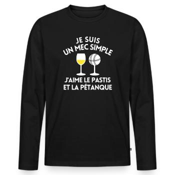 pétanque, bouliste, fan de pétanque - T-shirt manches longues Premium bio Homme - noir - Devant - Nico (187cm)