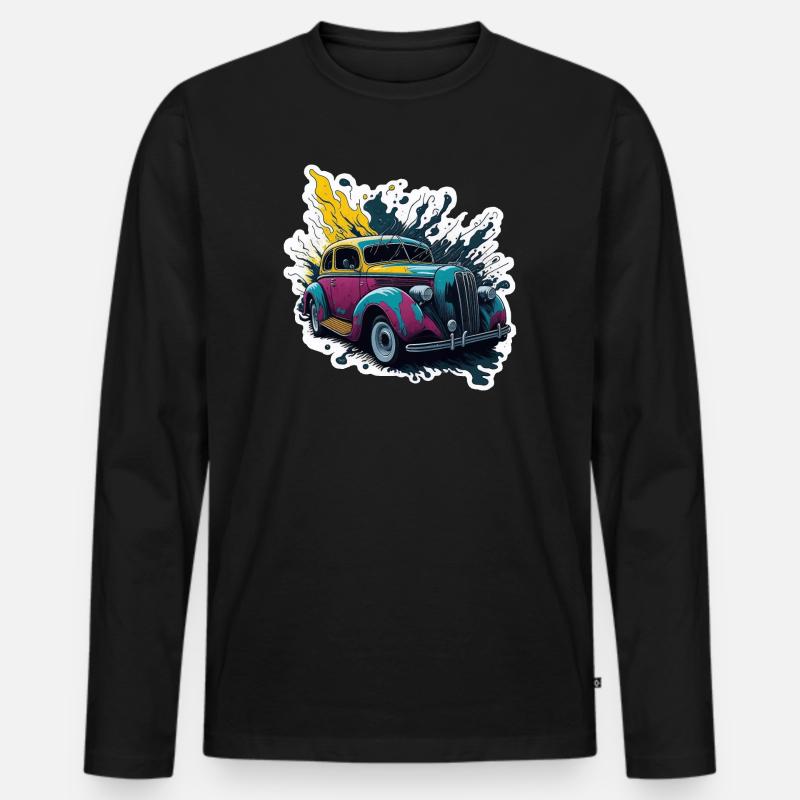 Farbiger Oldtimer Spritzer - Männer Premium Bio Langarmshirt - Schwarz