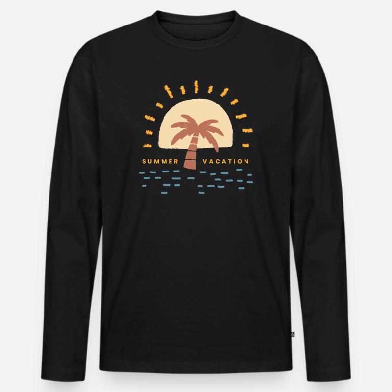 Sunset Palm Urlaub Logo - Männer Premium Bio Langarmshirt - Schwarz
