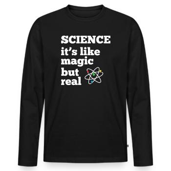 La science - c’est comme de la magie mais réel - T-shirt manches longues Premium bio Homme - noir - Devant - Nico (187cm)