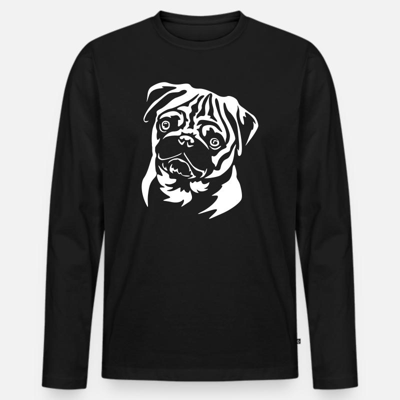 Mops Kopf "Black Edition" - Männer Premium Bio Langarmshirt - Schwarz