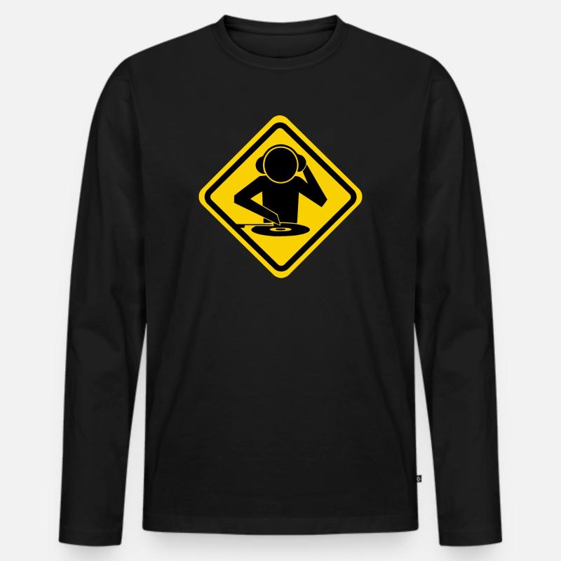 DJ Vinyl Scratch Warnschild - Männer Premium Bio Langarmshirt - Schwarz