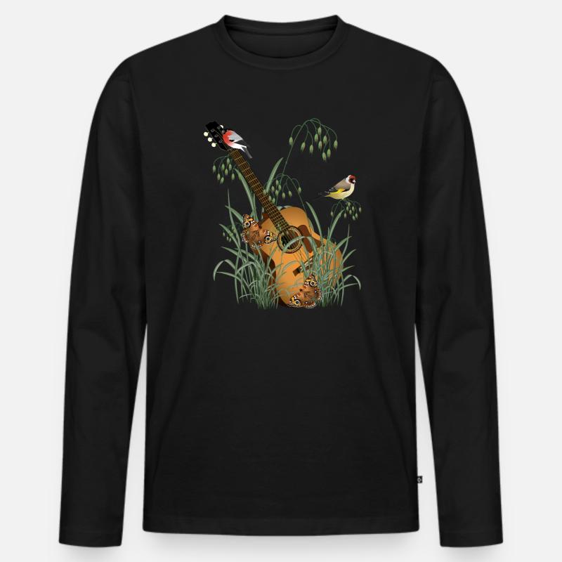 Gitarre im Gras mit Vögel - Männer Premium Bio Langarmshirt - Schwarz