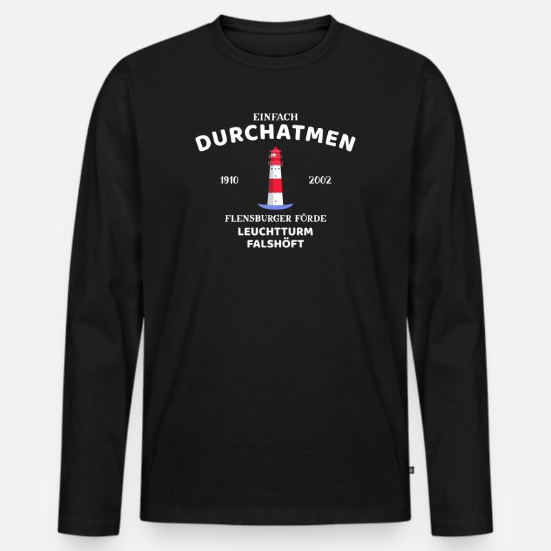 Flensburger Förde, Leuchtturm Falshöft, Durchatmen - Männer Premium Bio Langarmshirt - Schwarz