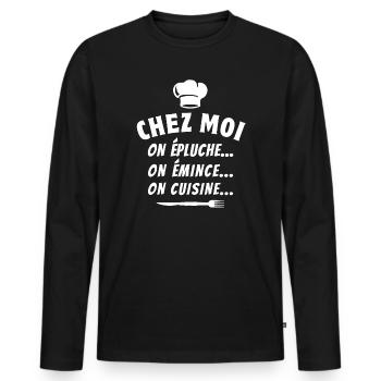 cuisiner, cuisinier, restaurant - T-shirt manches longues Premium bio Homme - noir - Devant - Nico (187cm)