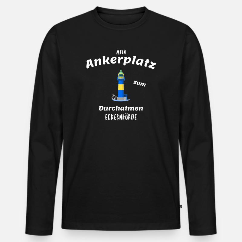 Alter Leuchtturm Eckernförde, Ankerplatz - Männer Premium Bio Langarmshirt - Schwarz