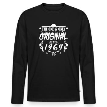 1969 - Baujahr 1969 - Jahrgang 1969 - Männer Premium Bio Langarmshirt - Schwarz - Vorne - Nico (187cm)