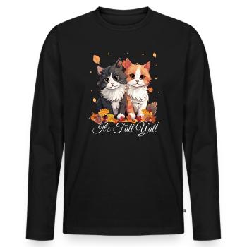 It's Fall Y'all Autumn Kitten Leaves - Men's Premium Organic Long Sleeve Shirt - black - Front - Nico (187cm)